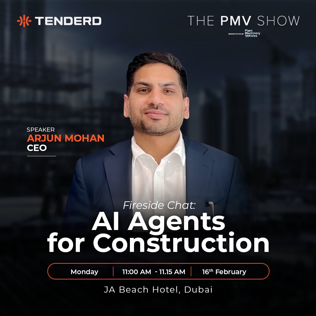 Excited to be at The PMV Show on Feb 16 at JA Beach Hotel, Dubai! 🏗️

Join our CEO <a href="/ArjunMohan/">Arjun Mohan</a> for a fireside chat on "AI Agents for Construction" moving beyond analytics to real-world orchestration.

<a href="/PMV_ME/">Plant Machinery Vehicles Middle East</a>