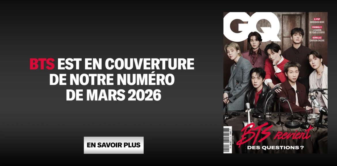 ARMYFRANCE_'s tweet photo. [@BTS_twt x @GQ_France] 

BTS sera en couverture du magazine GQ France 🇫🇷 pour l’édition de Mars 2026 ! Une grande première en France ! 

🗓️ 25/02 : sortie du magazine dans tous les kiosques 

🔗 https://t.co/cIjF4SGXht

#BTS #방탄소년단 https://t.co/eXdtCvjKjn