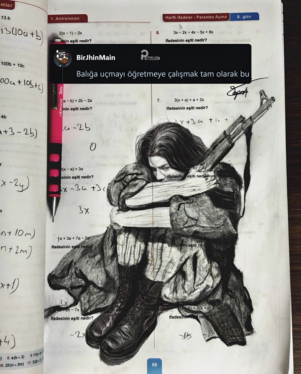 Matematik sorusu çözerken sıkılıp resim yapan kişiye gelen yorum:

"Balığa uçmayı öğretmeye çalışmak tam olarak bu."