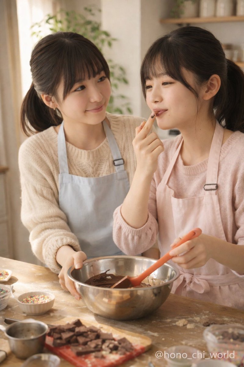 hono_chi_world's tweet photo. 【ほのちー・目的不明のチョコ作り】🍫✨

指先についた、ほんのひとしずく
「味見」という名の、ちいさな反則

混ぜる音
午後の光
散らかったテーブル

渡す相手は、まだ決まっていない
でも、ここにある時間は確かだ

甘いのは、チョコだけじゃない

#ほのちー #バレンタイン #AI協働アート https://t.co/lqLwJwwT3J