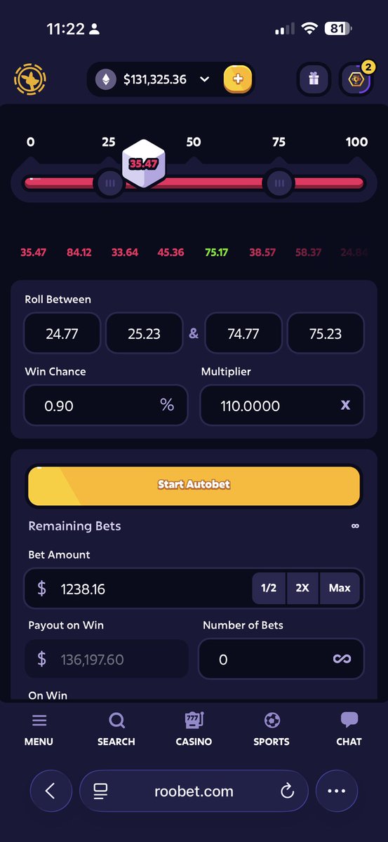 BenPhillips's tweet image. 133k!!!! 🚨 I had 1.2k left clicked max bet in accident with my fat thumb on 1% and it hit! @Roobet who wants 1k sent to their account? Like and RT now!