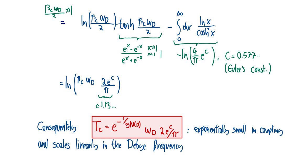 物理最高の瞬間:
超伝導の臨界温度でオイラーの定数c=0.577…が出てくる(超越数、無理数かどうかは未解決らしい)