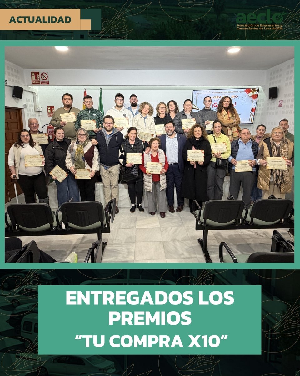 🎉 Entregados los premios de “Tu Compra x10”.

Hemos participado en el acto celebrado en la Biblioteca Pública, junto al <a href="/aytoloradelrio/">Ayto. Lora del Río</a> cuyo compromiso ha sido clave para impulsar esta campaña con más de 75 comercios adheridos.

#TuCompraX10 #AECLO