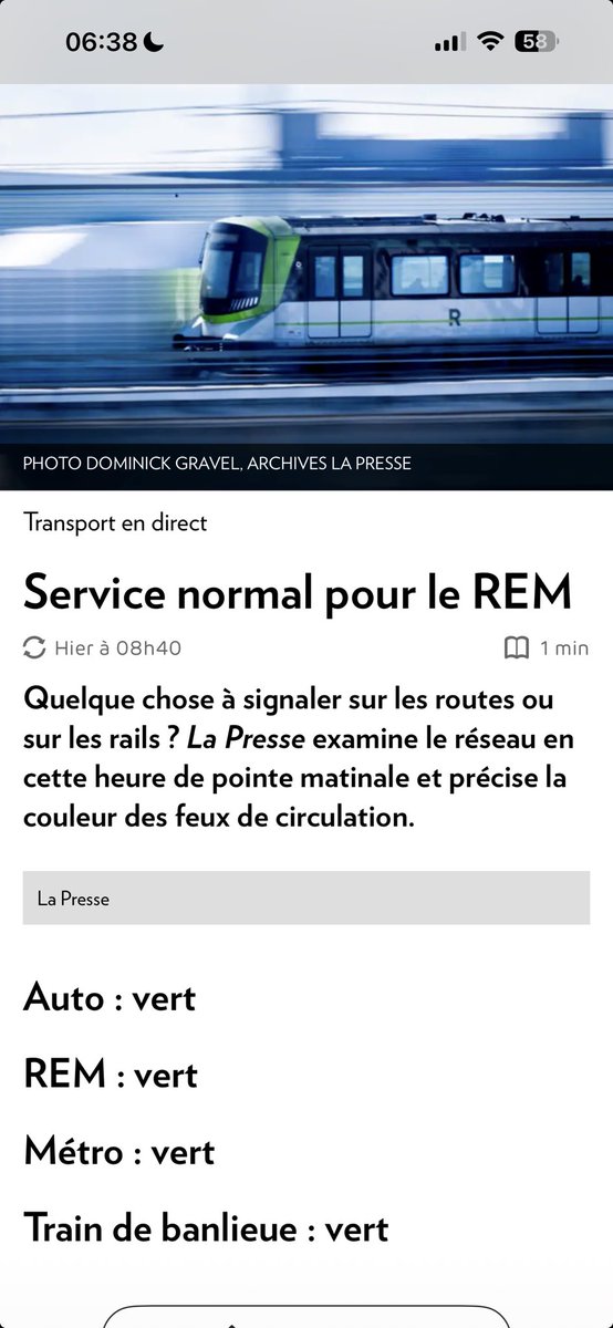 Service normal pour le REM                      Est-ce à dire qu’il est à l’arrêt ?