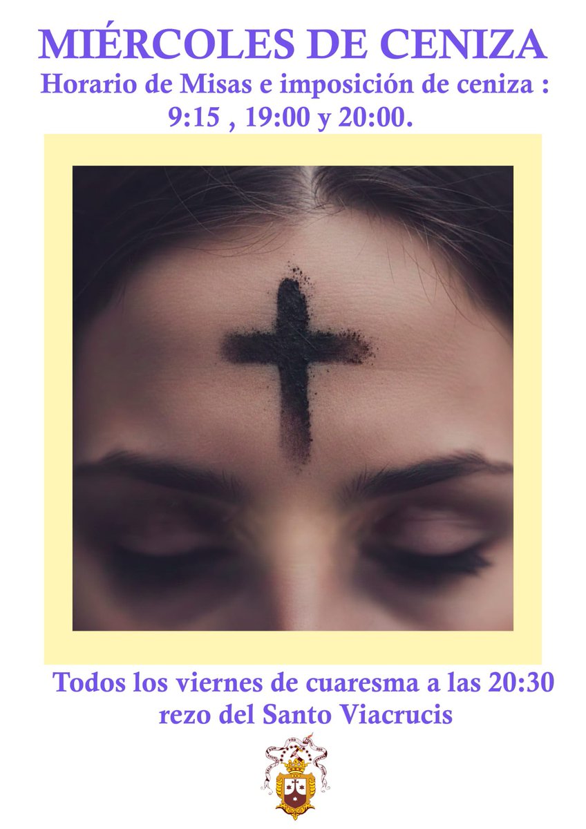 Horarios Eucaristías del Miércoles de Ceniza en la Iglesia Conventual del Carmen