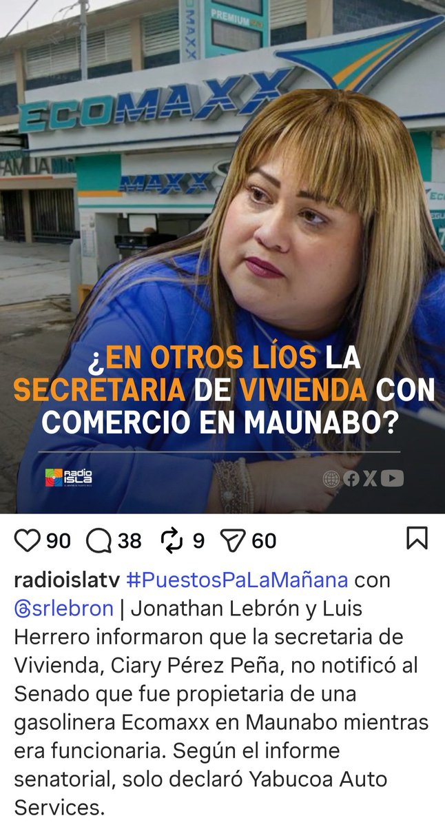 La tipa es un joyita, eh?
Pregunto: Si las CREDENCIALES de un funcionario escogido son públicas, dónde puedo conseguir las de este paquete, escogida por otro paquete para dirigir <a href="/SomosFamiliaPR/">Departamento de la Familia</a>.
<a href="/Jenniffer/">Jenniffer González</a> <a href="/lafortalezadepr/">La Fortaleza</a>, las ofrecen?