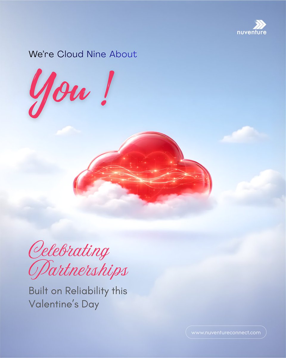 nuventureco's tweet image. Being on Cloud Nine isn't just romance.  This Valentine’s Day, celebrate partnerships built on reliability with Nuventure as an extension of your team.

Partner with Nuventure today - bit.ly/49TPIvA
#ValentinesDay #ManagedServices #ReliablePartnerships #NuventureConnect