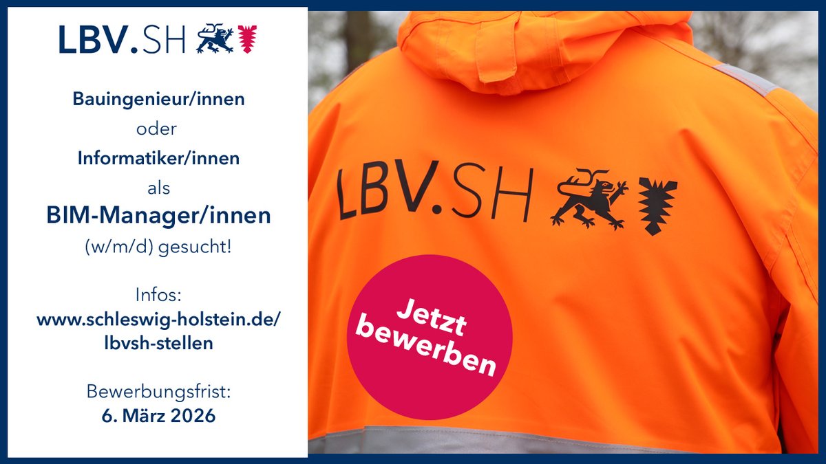 Bauingenieur/innen oder Informatiker/innen als BIM-Manager/innen (w/m/d) gesucht!
 
Infos: schleswig-holstein.de/lbvsh-stellen