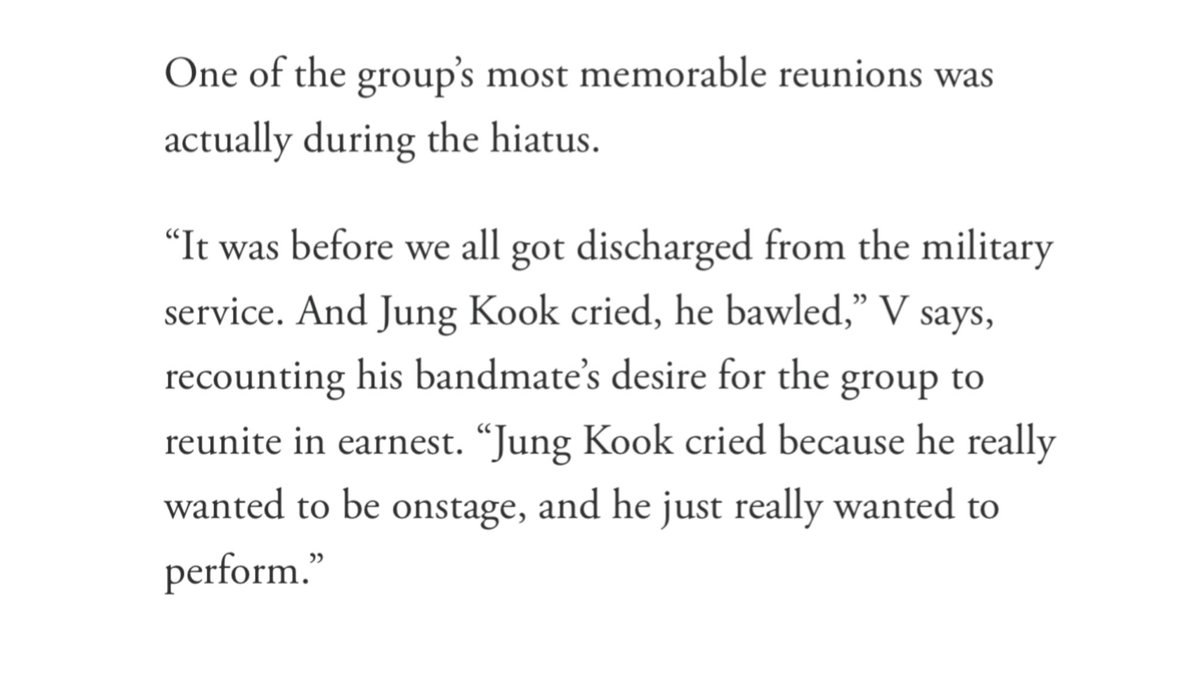 koovarbie's tweet image. Taehyung mentioned jungkook in BTS most memorable reunions

🐯:  it was before we all got discharged from milliary service. And jungkook cried, he bawled. Jungkook cried because he wanted to be onstage, and he just really wanted to perform.

MY BABIES OMG 😭