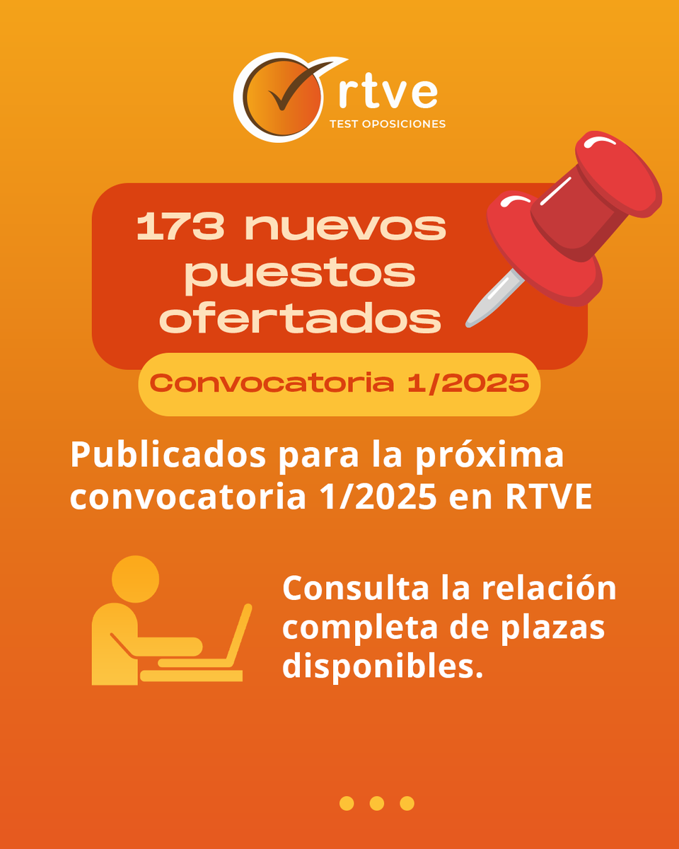 OposicionesRtve's tweet photo. 🚨📢 NUEVAS PLAZAS EN RTVE
🔹 339 PLAZAS EN TOTAL
🔹 173 NUEVOS puestos publicados para la próxima convocatoria 1/2025 (consulta ocupaciones)
Prepárate con nosotros:
✔️ Simulacros reales ✔️ Test actualizados
✔️ Temario específico
#OposicionesRTVE #RTVE2026 #Oposiciones2026 https://t.co/5TKnqocaJv