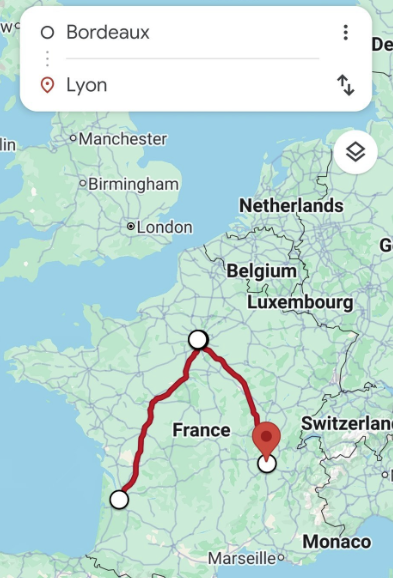 UnamunoAgain's tweet photo. El camino mas corto desde Bordeaux hasta Lyon es pasando por Paris. https://t.co/VQj0rR6wCm