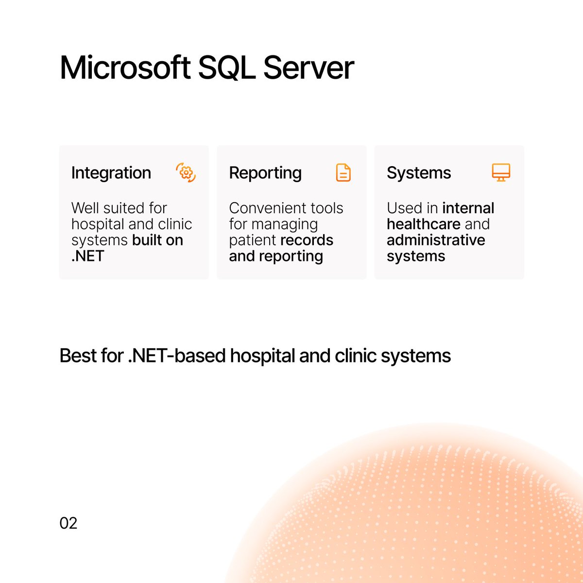 IspirerSystems's tweet photo. 🏥 #Healthcare systems handle large amounts of sensitive data, so database choice needs extra care. There’s no one-size-fits-all option, but some databases are used more often in healthcare. Scroll through the cards to see which ones 👉

#DatabaseMigration #SQLWays #Ispirer https://t.co/ikmoR3L6uG