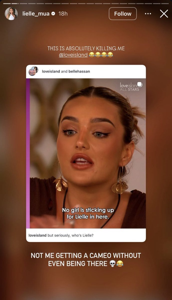 MaRyAm_MuKtAr's tweet photo. So apparently Lucinda’s makeup artist is called Lielle😭😭 #LoveIslandAllStars #LoveIsland https://t.co/WJ0YOhEC18