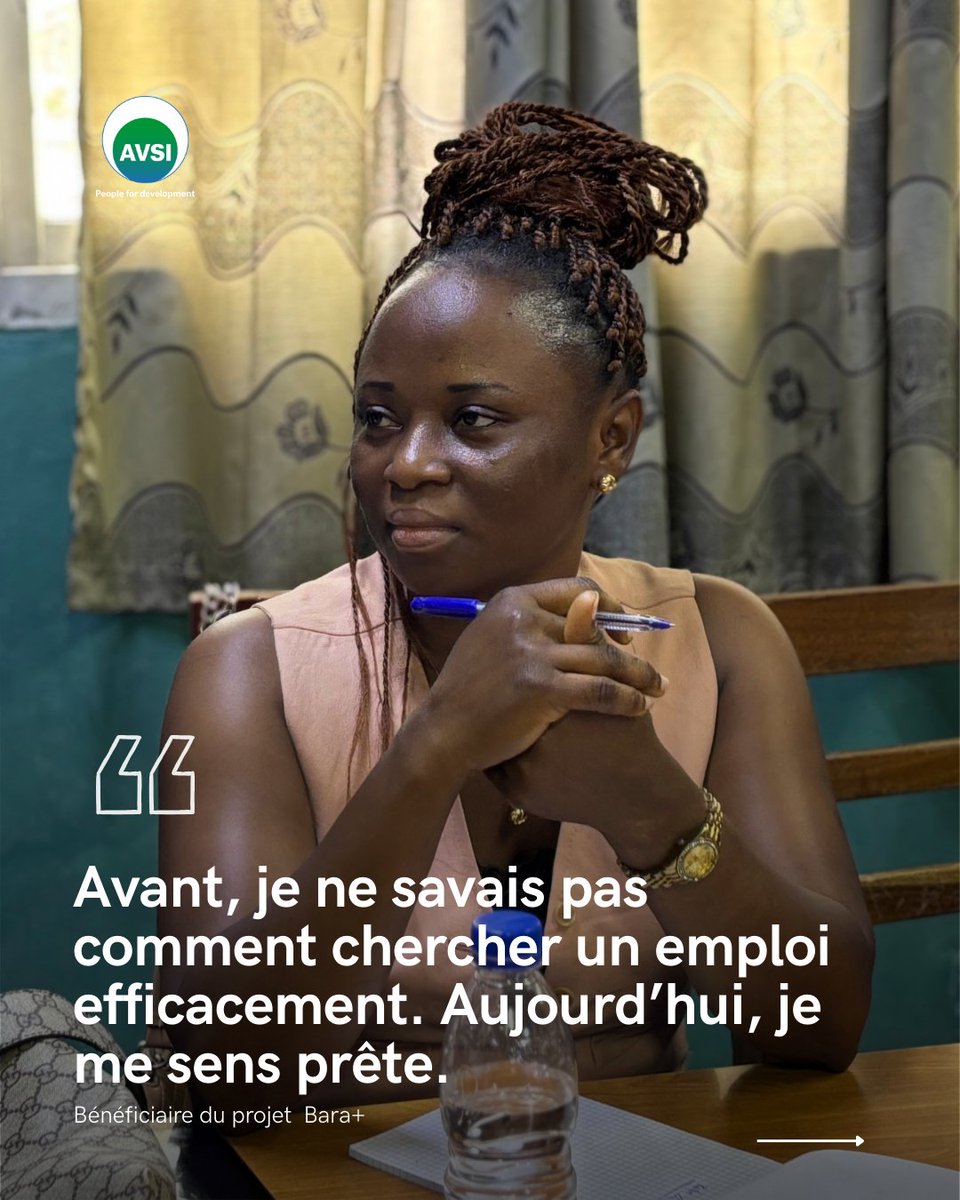 avsi_d's tweet photo. « Avant, je ne savais pas comment chercher un emploi efficacement. Aujourd’hui, je me sens prête. »

À travers le projet Bara+, #AVSI a formé 111 bénéficiaires aux techniques de recherche d’emploi, pour les accompagner dans leur transition entre la formation et l’emploi. https://t.co/BTdN0GYFkM