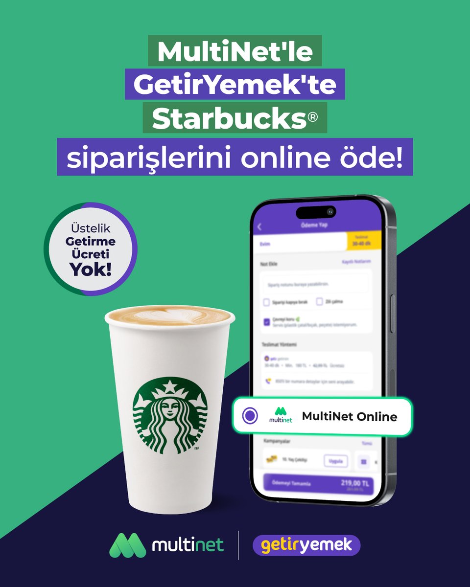 multinetcomtr's tweet image. MultiNet’le, GetirYemek üzerinden Starbucks® siparişlerini online öde, keyfini çıkar! Üstelik getirme ücreti yok 🙌

Detaylı bilgi için tıklayın: multinet.com.tr/multinet-ile-o…

#MultiNet
