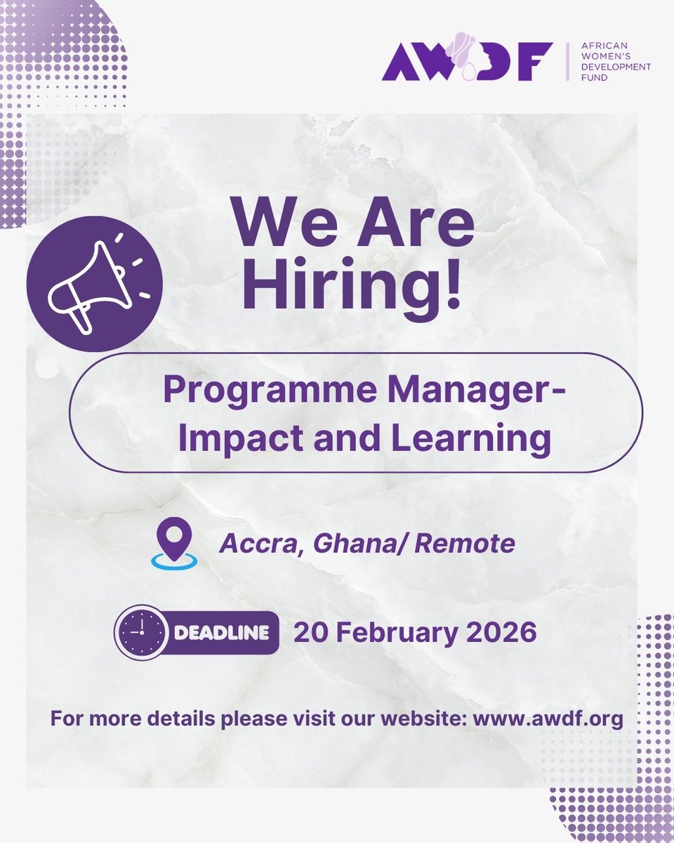 We are hiring 🔔

Join our team as a Programme Manager, Impact and Learning. 

Full details: bit.ly/4bTwrfg
Application deadline: 20th February, 2026

Ready to make an impact? We would love to hear from you!