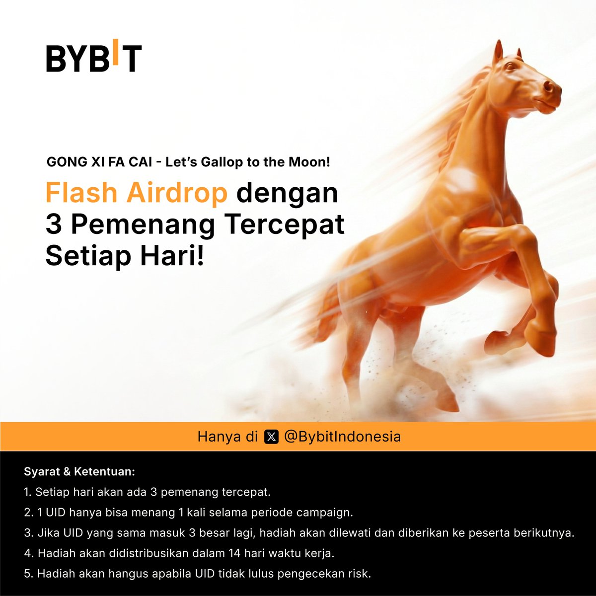 🧧✨ Gong Xi Fa Cai! ✨🧧

Ada yang spesial di Imlek kali ini 👀

Mulai 15–17 Februari 2026, kami hadirkan Flash Airdrop Angpao setiap hari, datangnya tiba-tiba~~

Pantau terus akun <a href="/BybitIndonesia/">Bybit Indonesia</a> karena angpao bisa drop kapan saja 🧧💸

Stay alert! 🔔