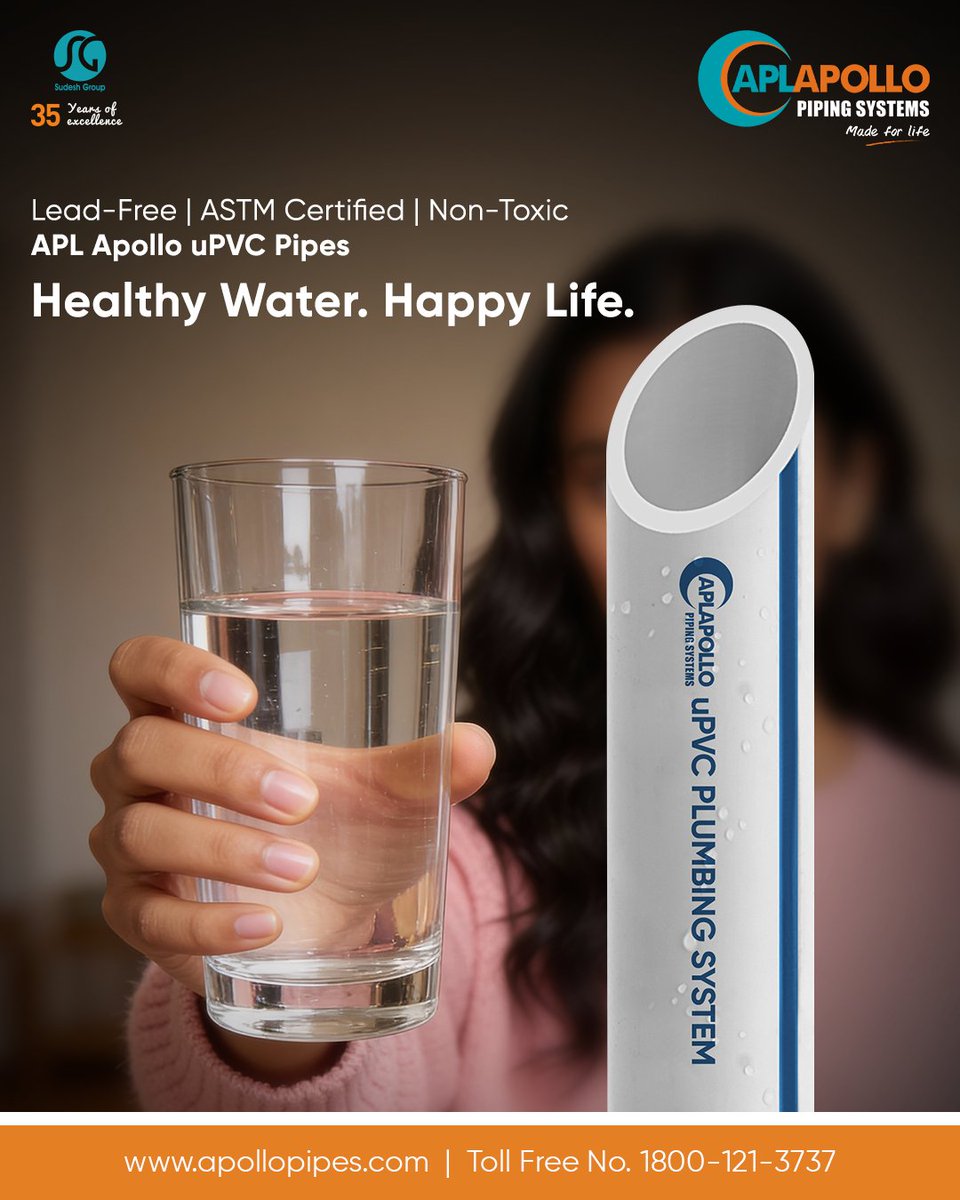 ApolloPipes's tweet image. Pure water starts with pure pipes. 💧
APL Apollo uPVC pipes are lead-free and follow ASTM standards, ensuring healthy water for your family.
To know more, click here: apollopipes.com/upvc-plumbing-…

#uPVCPipes #APLApolloPipes #APLApollo #NeverCracksUnderPressure