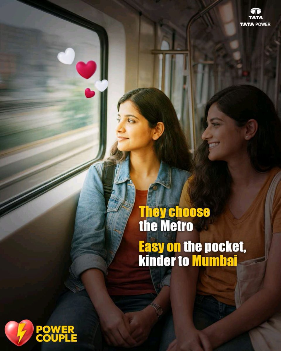 TATAPower_Mum's tweet photo. Choosing the Metro means getting there faster, spending less, and being kinder to Mumbai along the way 🌆
When you travel together, the journey matters just as much as the destination.
#ThePowerCouple #ValentinesDay #TataPowerMumbai #SustainableMumbai #GreenCommute https://t.co/K0Vc7qnROx
