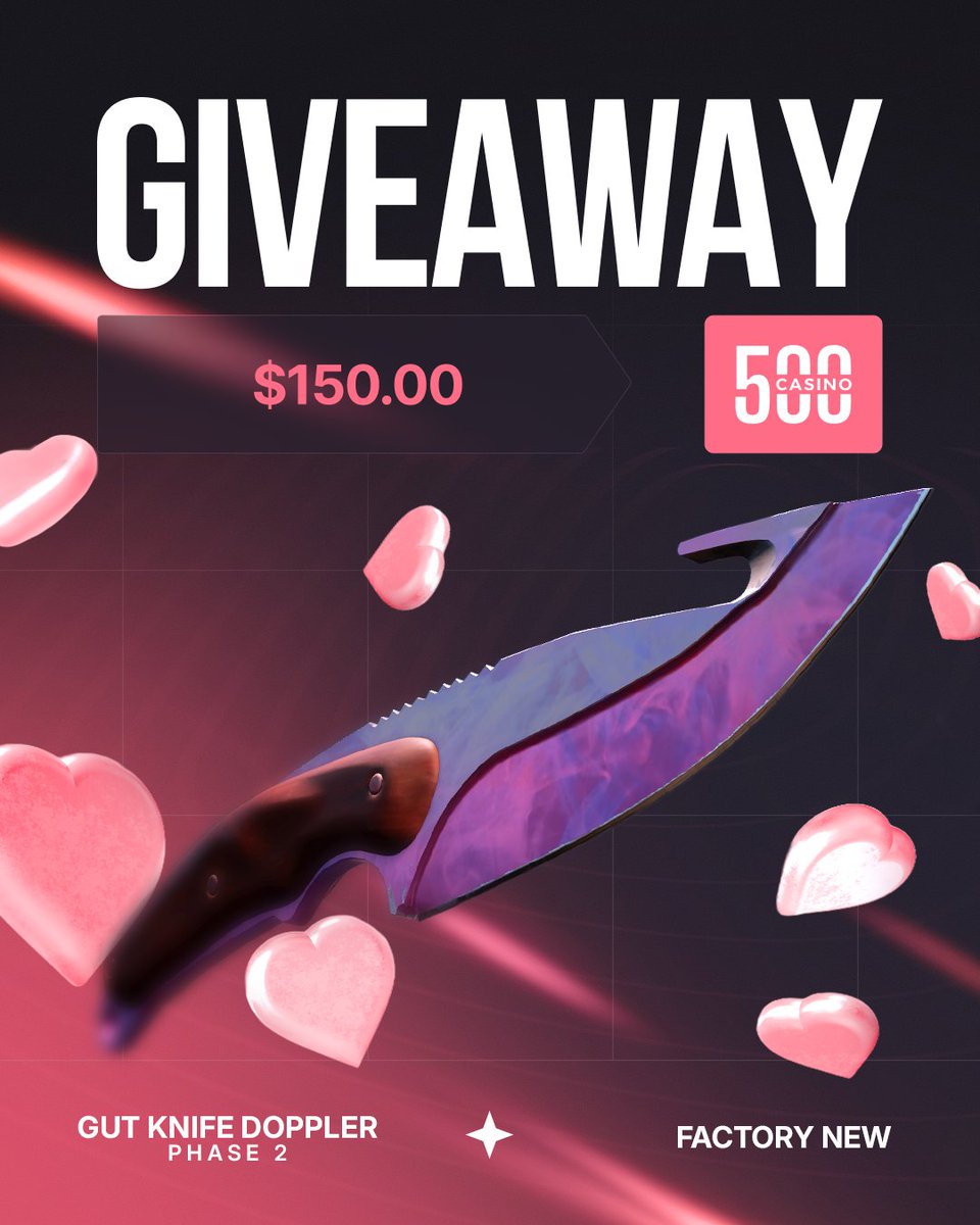 CSGO500's tweet image. Happy Valentine’s Day 💘

Gut Knife | Doppler Phase 2 Giveaway 🎉

To enter:
💌 Follow @CSGO500
💌 Like, Repost, &amp;amp; Tag 2 friends 

🗓️ We’ll pick a winner in 1 week!