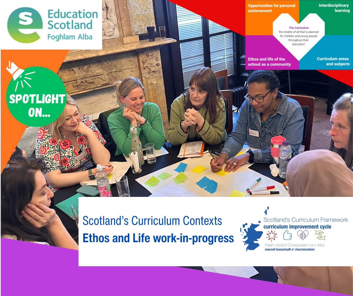 EducationScot's tweet image. Next week we'll be focusing on the context of Ethos and Life in Scotland's #curriculum. . Look out for new reels, a brand new podcast episode and more! 

Find out more about the Curriculum Improvement Cycle via our blog
 👉ow.ly/XyxX50WO7gP