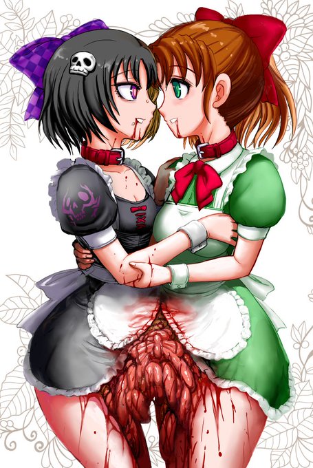 #R18G 
Butterfly Knot of the guts ❤
(日本語で言うと腸の蝶結び )
フォロワーのPIPIさん(@ByeByeMa2520)のリクエストにより、彼女のキャラクターと まいちゃんをフィーチャーしたイラストを描かせて頂きました。 