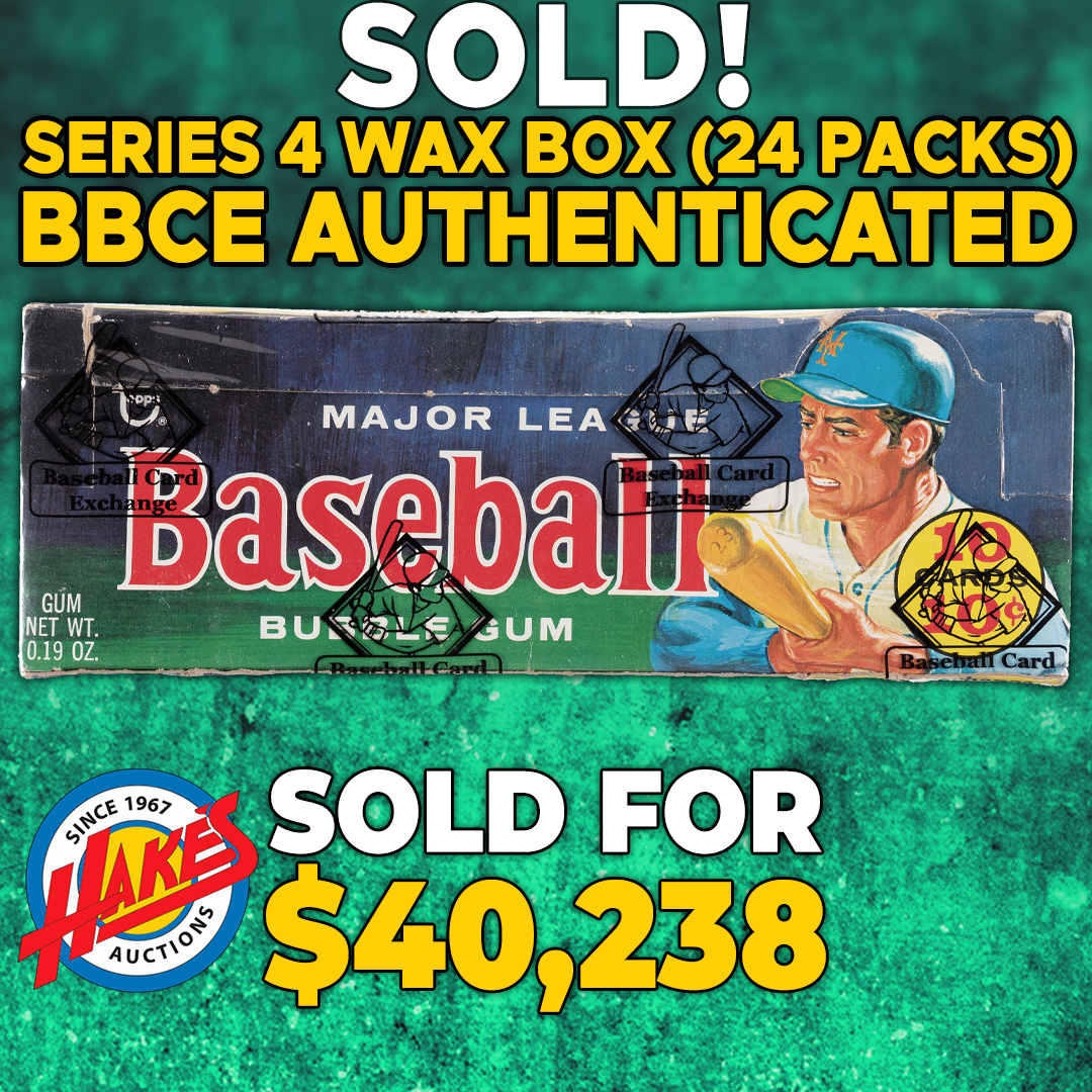HakesAuctions's tweet image. Grand slam alert! ⚾ A 1970 Topps Baseball Series 4 Wax Box (24 packs, BBCE certified) crushed it at $40,238 at Hake’s!  Want to hit a home run with your collectibles? Contact us now! ow.ly/P07N50Y9pnq
#ToppsBaseball #HakesAuctions #collectibles #auction
