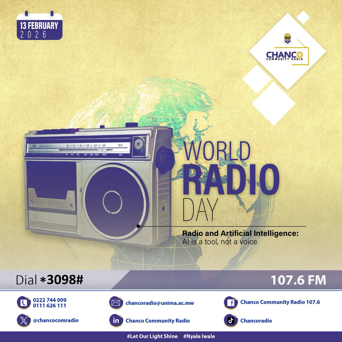 chancocomradio's tweet photo. This year's #WorldRadioDay calls for ethical use of AI tools ethically to strengthen audience trust. It is a reminder that every technology should be used to enhance our job, not replace it. We remain committed to ethical standards and continued engagement with our listeners. https://t.co/JEr3uwpHl0