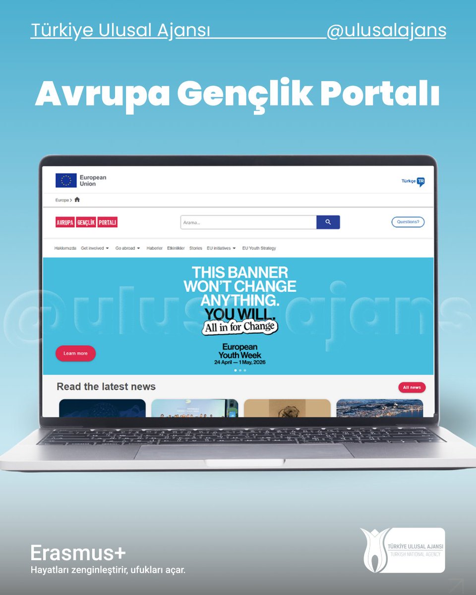 ulusalajans's tweet photo. 📌Avrupa Gençlik Portalı, Avrupa Birliği’nin gençlere yönelik resmi bilgi ve fırsat platformudur. Bu platformda Avrupa’da yurtdışında eğitim, staj, gönüllülük, çalışma ve değişim imkânlarına erişebilir, programlara dair güncel bilgilere ulaşabilir ve ilham veren gençlik deneyimlerini inceleyebilirsiniz. Portal; Erasmus+, DiscoverEU ve Avrupa Dayanışma Programı gibi fırsatları tek çatı altında bir araya getirerek gençlere bu fırsatlara erişim yolları sunmaktadır.

Siz de inceleyin: https://t.co/K8064C6BAg

#erasmus #erasmusplus #ulusalajans #esc