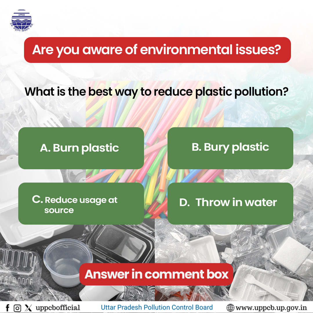 uppcbofficial's tweet image. A pollution-free future is possible when awareness turns into action.
Reducing plastic use is not an option—it is a necessity for environmental protection.

comment down your answers below.

@CPCB_OFFICIAL @moefcc @UpforestUp 

#pollutioncontrol #REUSE #RECYCLE #REFUSE #uppcb