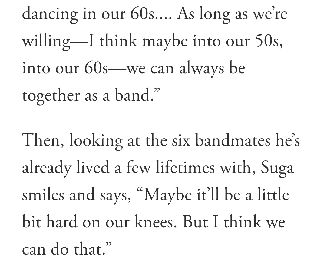 ending the article with yoongi looking at the members and smiling i bawled