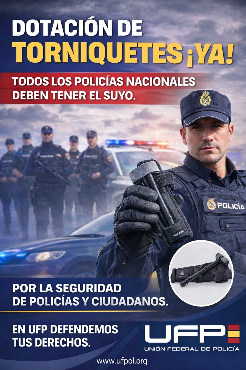 🚨TORNIQUETE DE DOTACIÓN🚨

La UFP sigue presionando sindicalmente para que el torniquete sea de dotación. 

En nuestro escrito técnico presentado hemos puesto en valor las actuaciones de nuestros compañer@s así como su durabilidad, coste moderado y avance en cuanto a