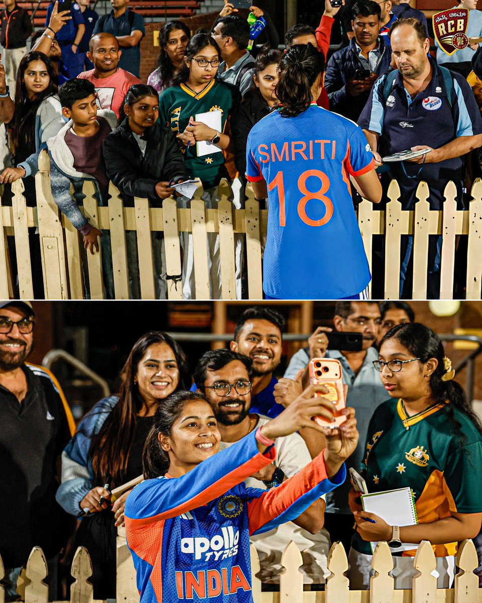 nammateamrcb's tweet image. Our RCB girls, Smriti and Shreyanka, with some fans Down Under🤩

Top fan following, no matter which part of the globe they go to! 

#SmritiMandhana #ShreyankaPatil #INDvsAUS #RCB #NammaTeamRCB