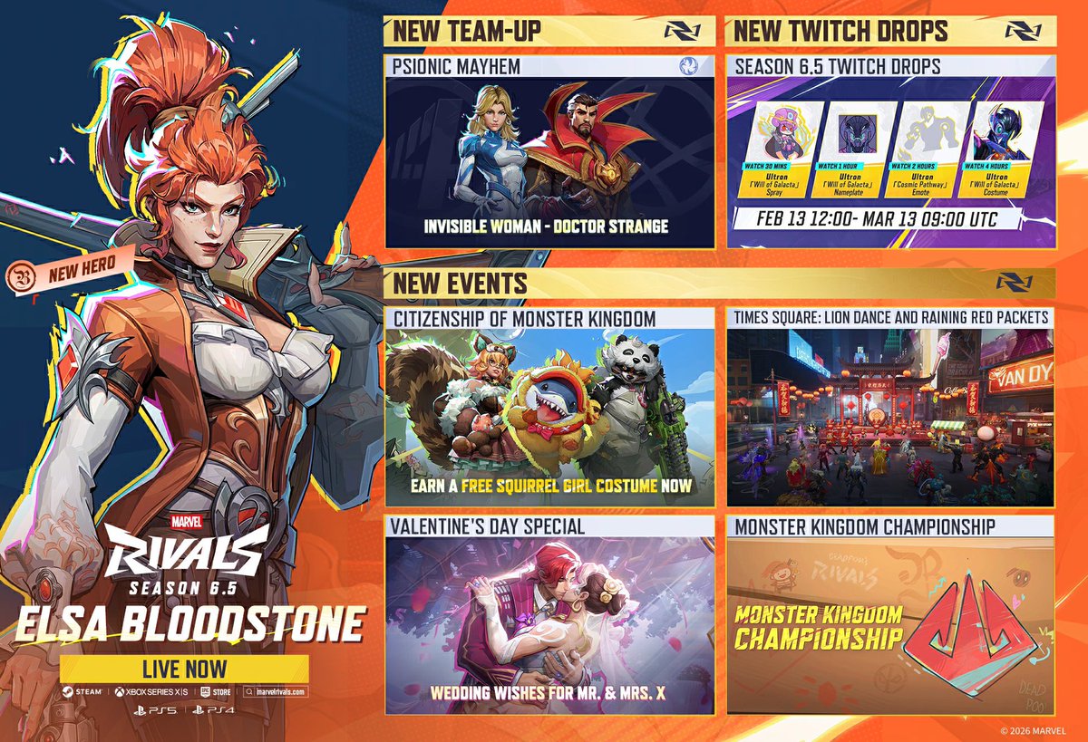 👀 Season 6.5 of #MarvelRivals is now available!

Join me in a couple of minutes for a 2 hours live discovery of Elsa Bloodstone!

🔴 twitch.tv/moonknightnews