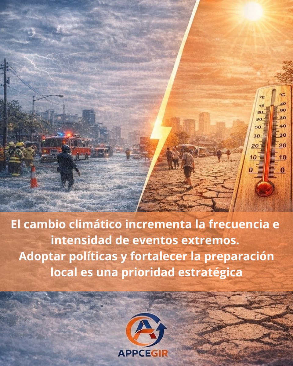 AppceArg's tweet photo. El cambio climático ya no es un escenario futuro: es una realidad que impacta hoy en nuestras comunidades.
Eventos más frecuentes e intensos exigen planificación, adaptación y políticas públicas que reduzcan riesgos y protejan a la población.
 #CambioClimático #GestiónDelRiesgo https://t.co/eyUvXV3TJh
