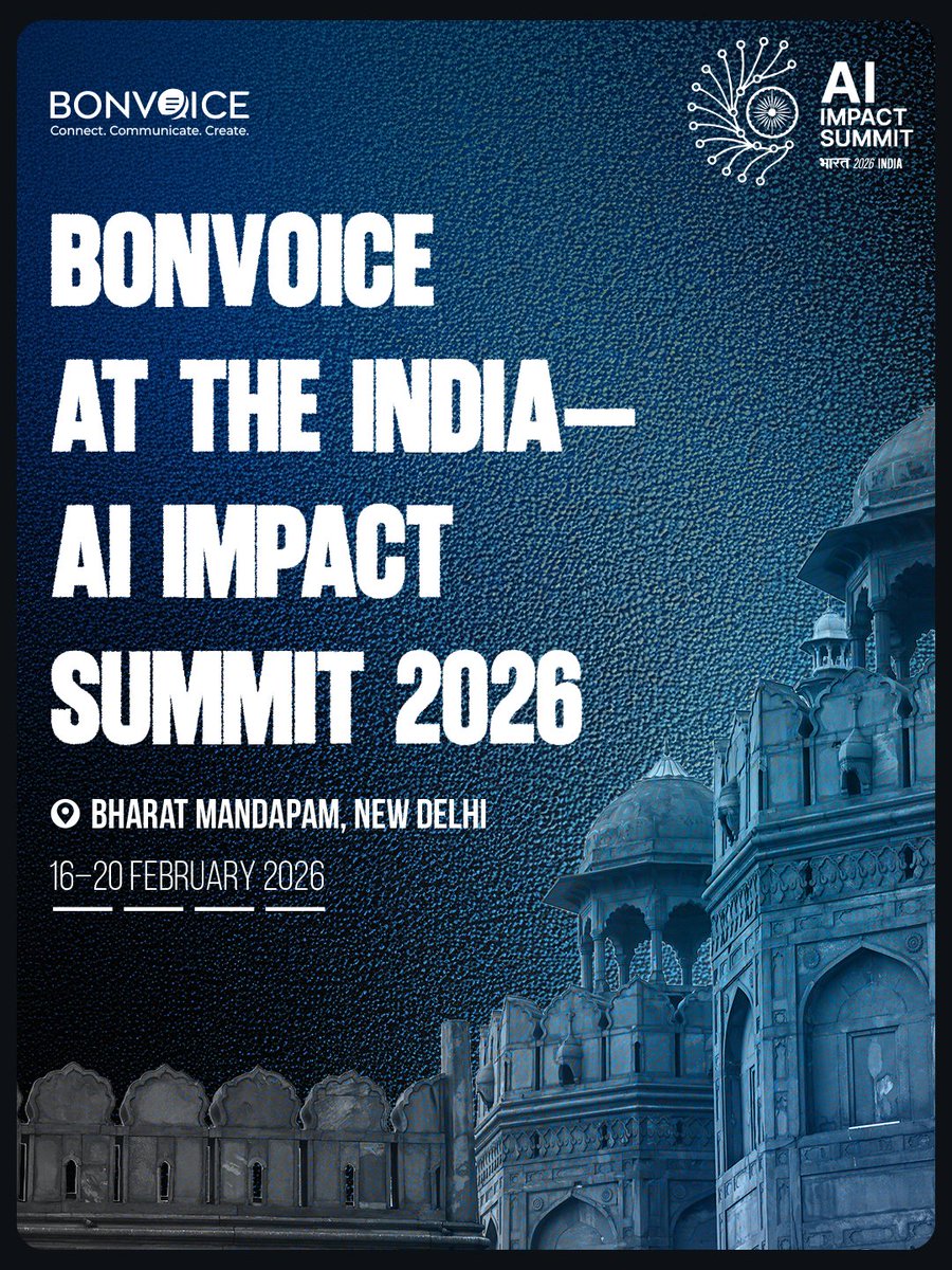Bonvoice's tweet photo. Bonvoice is excited to be part of the India–AI Impact Summit 2026 — a global platform where innovation meets real-world transformation.
We look forward to connecting with innovators, industry leaders, and technology partners.
📍 Bharat Mandapam, New Delhi
📅 16–20 February 2026 https://t.co/VquJrkUkzH