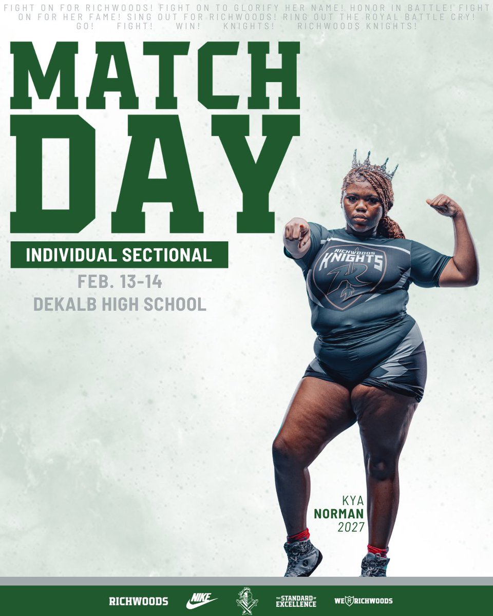 Richwoods_HS's tweet photo. MATCH DAY
🤼: @LadyKnightWrest
🆚: IHSA Individual Sectional
📍: DeKalb High School
⚔️: Kya Norman

#weRrichwoods | #TheStandardOfExcellence https://t.co/Ox529Os2QW