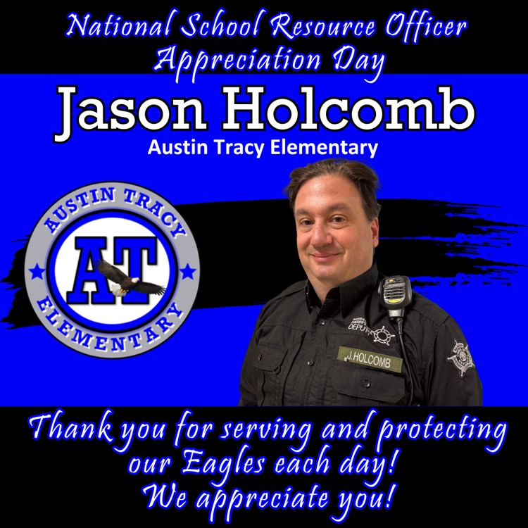 On this National School Resource Officer Appreciation Day, we thank Officer Holcomb for his dedication and service to our students and school! We are thankful that he is a part of our Eagle family!