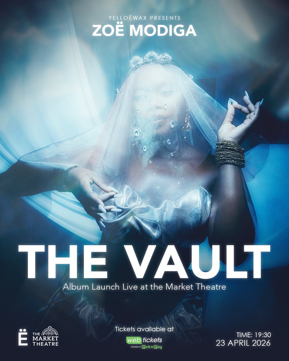 The Vault: Album Launch

Zoë Modiga’s experimental 4th album, The Vault: Album Live at the Market Theatre! 
Join us for this alternative, soul wonder world. Let’s make magic! 👽

#???doyouhavethemorsecode???
…to The Vault

Tickets: webtickets.co.za/v2/event.aspx?…