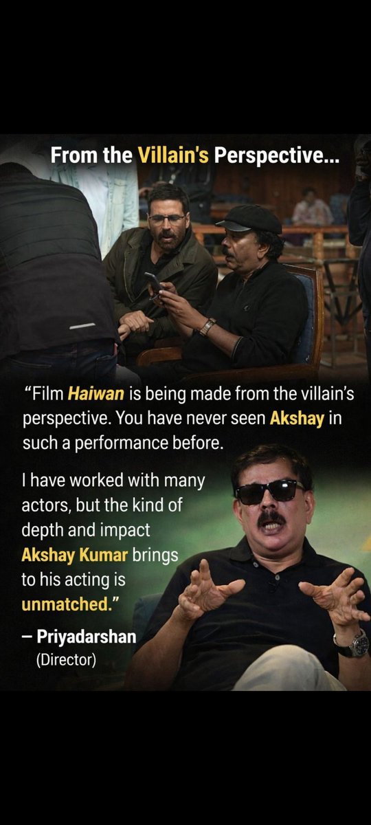 ManozTalks's tweet image. #Haiwaan is Being Made from the Villain's Perspective . You have never seen #Akshay in Such a "TERRIFYING PERFORMANE before 🤯

I have Worked with Many BIG STARS, But the KIND of DEPTH &amp;amp; IMPACT #AkshayKumar Brings to his ACTING is UNMATCHED 💥🔥

#HAIWAAN, SUPER-HIT in Making ?