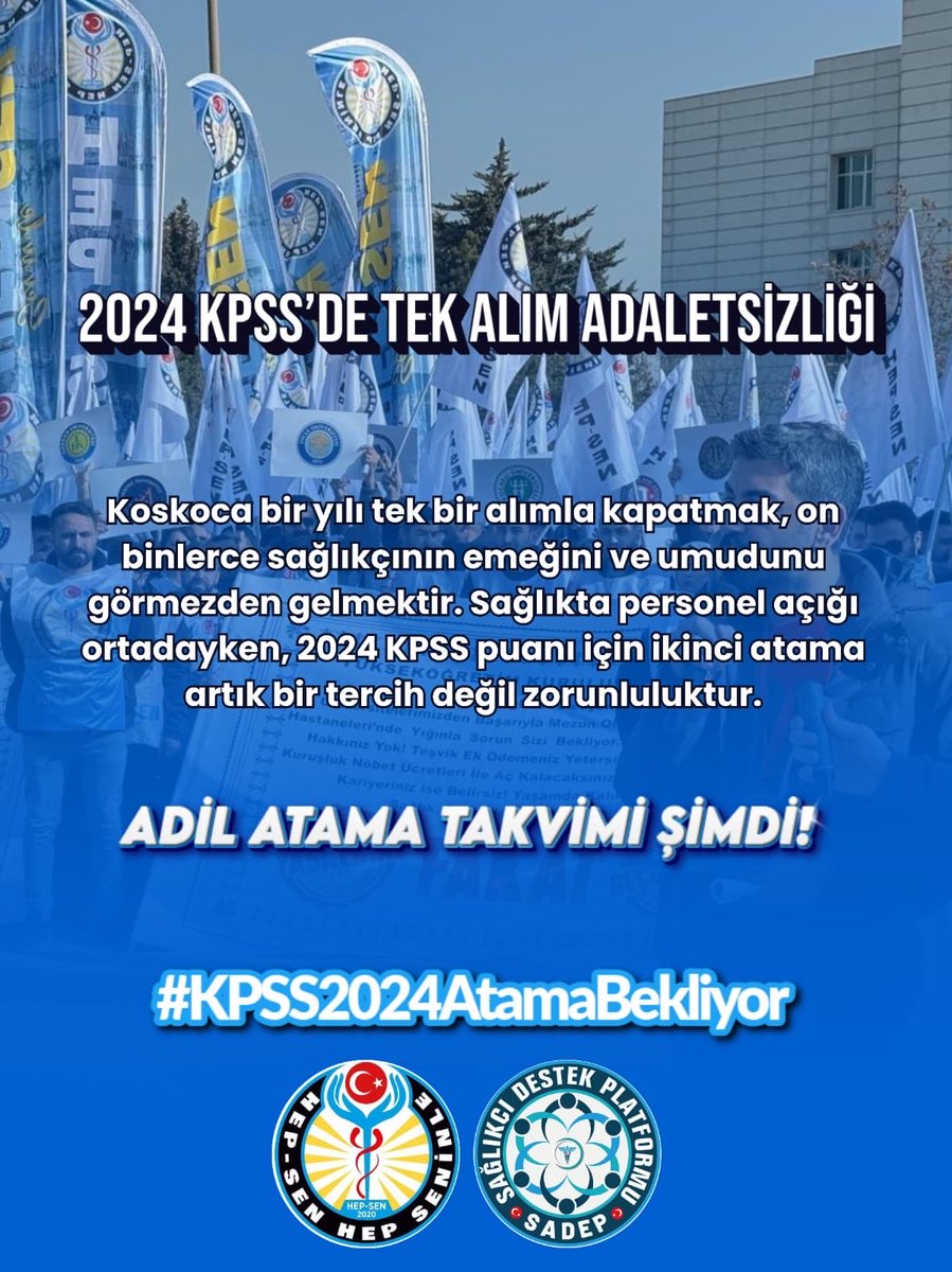 Artan hasta yoğunluğu personel yetersizliğini görünür kılıyor.
Uzun mesailer çözüm değil.
İkinci alım şarttır.
<a href="/RTErdogan/">Recep Tayyip Erdoğan</a> <a href="/drmemisoglu/">Prof. Dr. Kemal Memişoğlu</a> <a href="/memetsimsek/">Mehmet Simsek</a> <a href="/profokumus_/">Prof. Dr. Nurullah Okumuş</a> <a href="/_cevdetyilmaz/">Cevdet Yılmaz</a>
#KPSS2024AtamaBekliyor