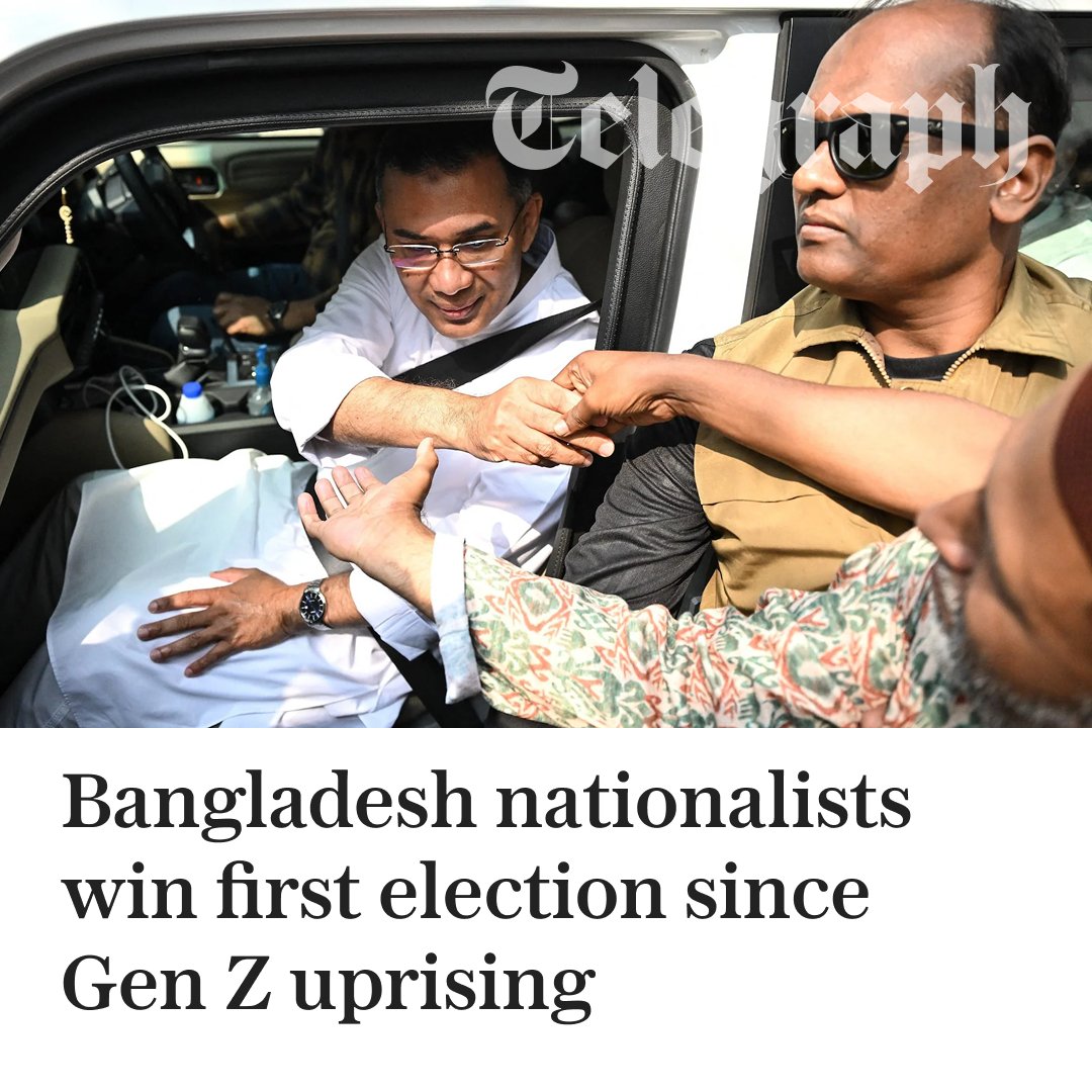 Telegraph's tweet photo. 🇧🇩 Tarique Rahman poised to become PM after Labour MP Tulip Siddiq’s aunt ousted by protesters

Read more about the elections ⬇️
https://t.co/3fU0X8sqfS https://t.co/PjkFwIpSj2