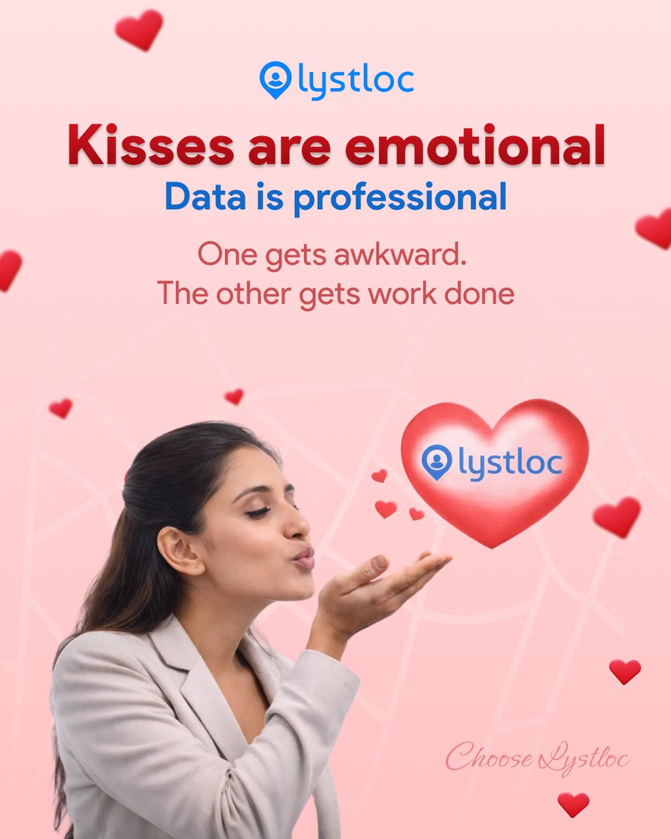 Emotions are personal.
Data is dependable.

This Kiss Day, rely on insights that keep work moving, clear, objective, and on time.

Get work done with Lystloc.

lystloc.com

#lystloc #kissday #valentinesweek #growth
