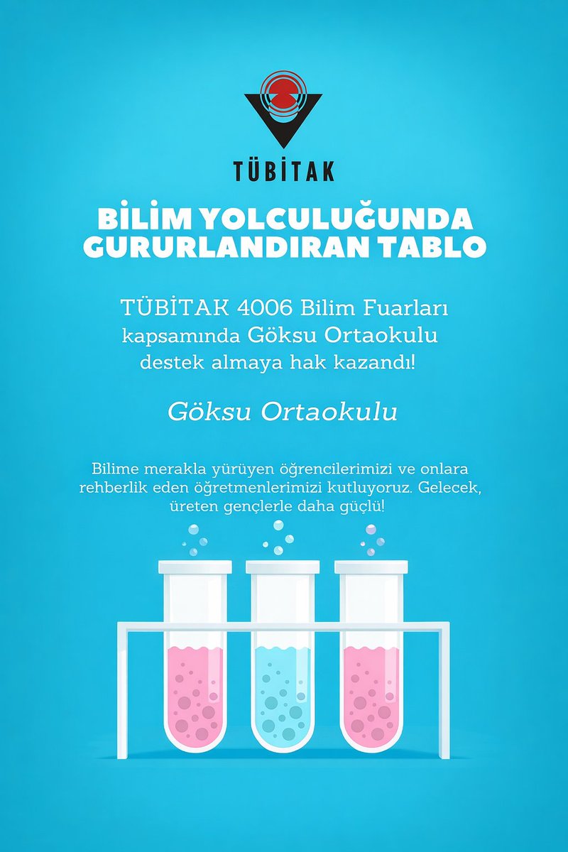 📢 Gurur duyuyoruz!
Göksu Ortaokulu, TÜBİTAK 4006 Bilim Fuarları kapsamında destek almaya hak kazandı. 🔬✨
Öğrencilerimizi ve öğretmenlerimizi tebrik ederiz! 👏 s🇹🇷    #TÜBİTAK4006 <a href="/Ordu_MEM/">Ordu İl Millî Eğitim Müdürlüğü</a> <a href="/CaybasM/">Çaybaşı İlçe Milli Eğitim Müdürlüğü</a> <a href="/bahadirsentepe/">BAHADIR ŞENTEPE</a>