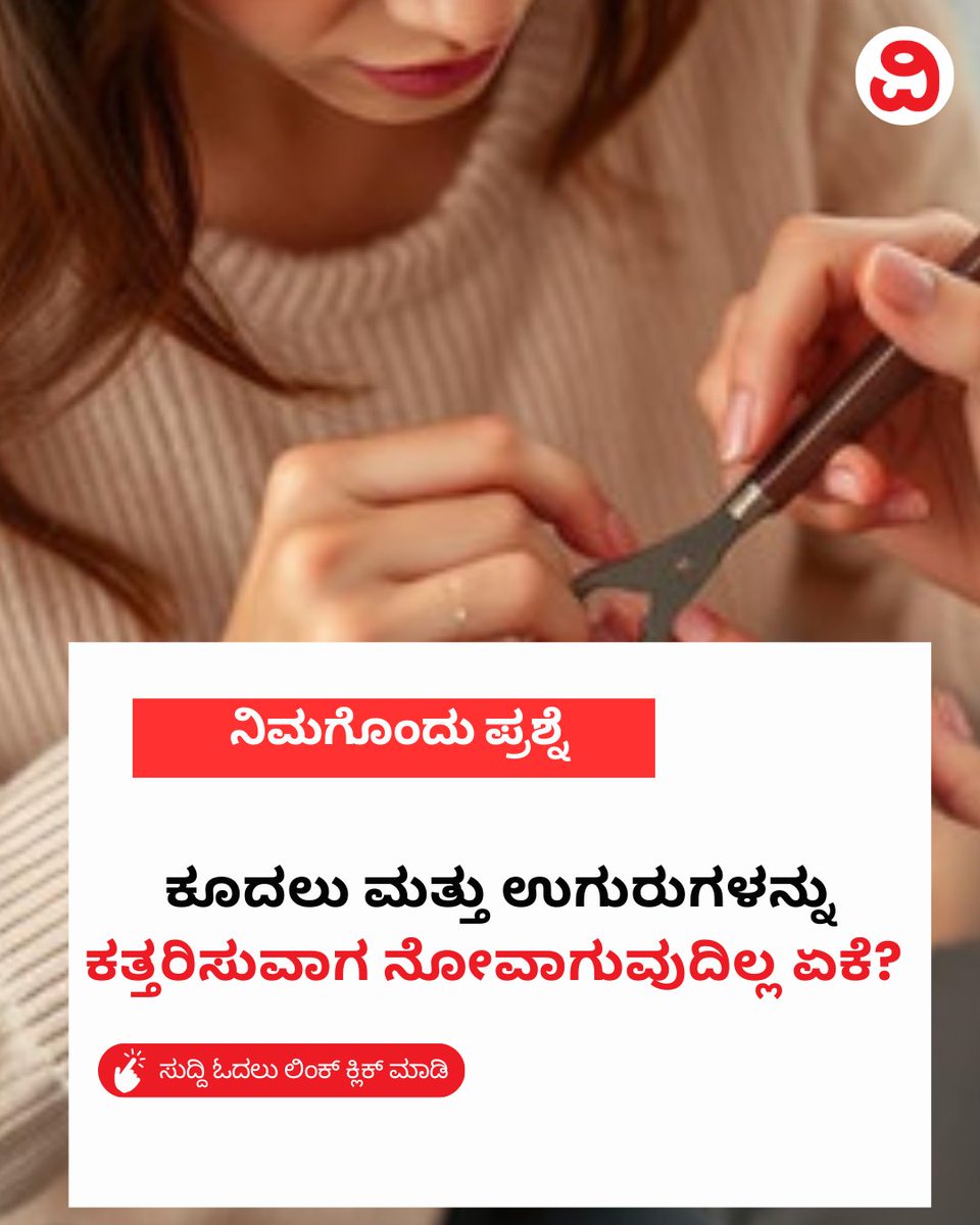 Vijayavani_Digi's tweet photo. ಕೂದಲು ಮತ್ತು ಉಗುರುಗಳನ್ನು ಕತ್ತರಿಸುವಾಗ ನೋವಾಗುವುದಿಲ್ಲ ಏಕೆ? hair and nail cuttting
https://t.co/pUdHhI5HoW
#haircuttting #nailcutting #painless #reason https://t.co/qKUYUq1QNR