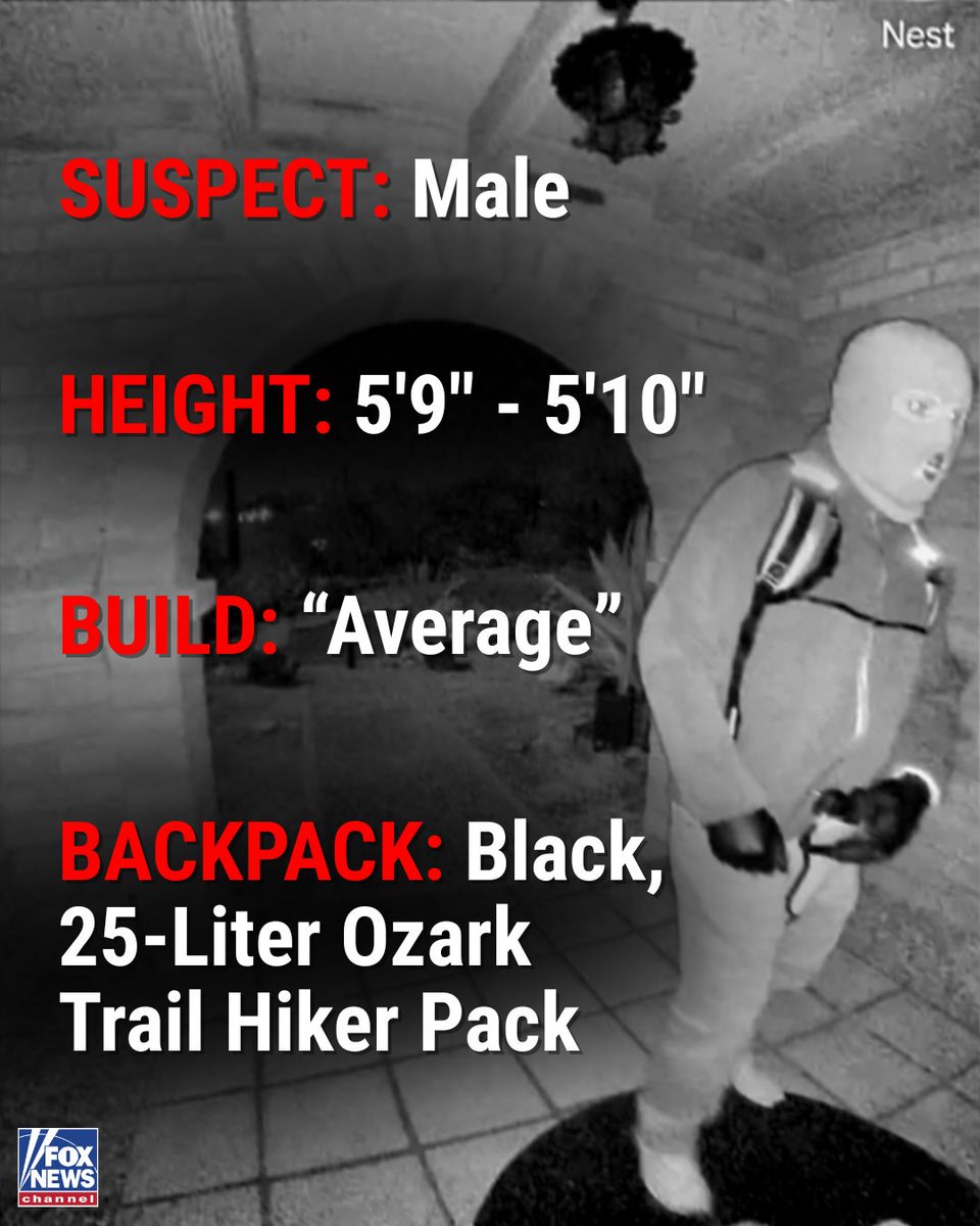 FoxNews's tweet image. SUSPECT DETAILS: The FBI released a description of the suspect in Nancy Guthrie’s disappearance, describing him as approximately 5'9" to 5'10" tall with an average build.  

The suspect was seen carrying a black 25-liter "Ozark Trail Hiker Pack" backpack, according to the bureau.…