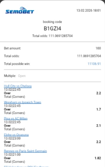 Trever047's tweet photo. #Semobet 
Match day tip, 100 odds only just pure corners 🤲

Booking code 📲 B1GZI4

On your first deposit at SEMOBET of ksh 100 a huge welcome bonus of up to KES 2000 is credited to your account.

Registration link 👉https://t.co/xMnNLszoCx
Promocode 👉 TED047 https://t.co/HuUSjMIBYk