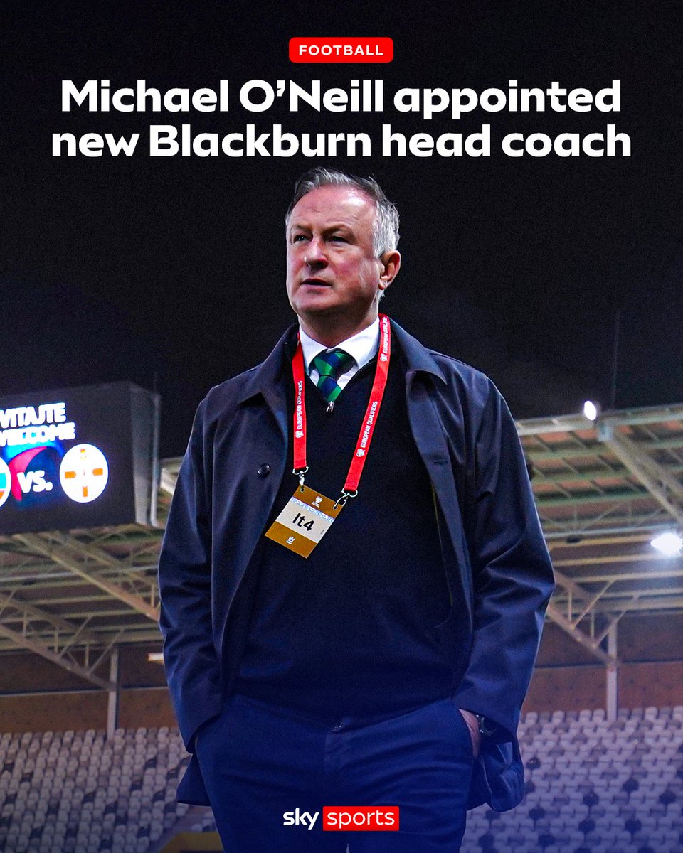 SkyFootball's tweet photo. Michael O'Neill has been appointed Blackburn Rovers boss until the end of the season! 💼

He will take charge of the Championship club while continuing as Northern Ireland manager 🍀 https://t.co/B6tt4ygEqi