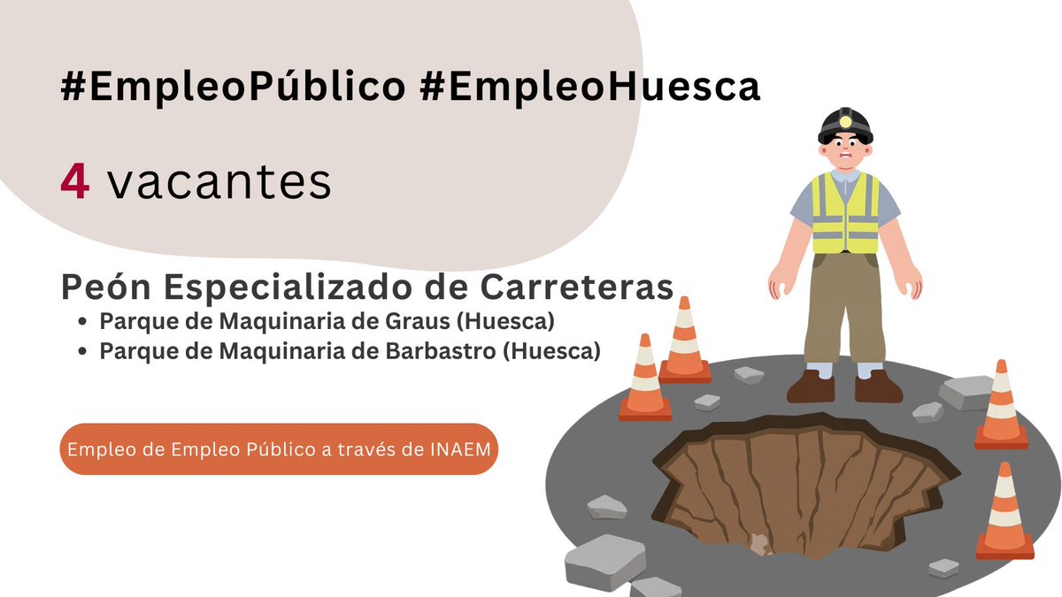 4⃣ plazas para Peón Especializado de Carreteras en Parque de Maquinaria
📍 2 en Graus y 2 en Barbastro #EmpleoHuesca
Toda la 
 aragon.es/-/oferta-de-em…
📧 empleofomento@aragon.es
📆 plazo hasta el 27 de febrero y 20 de febrero respectivamente