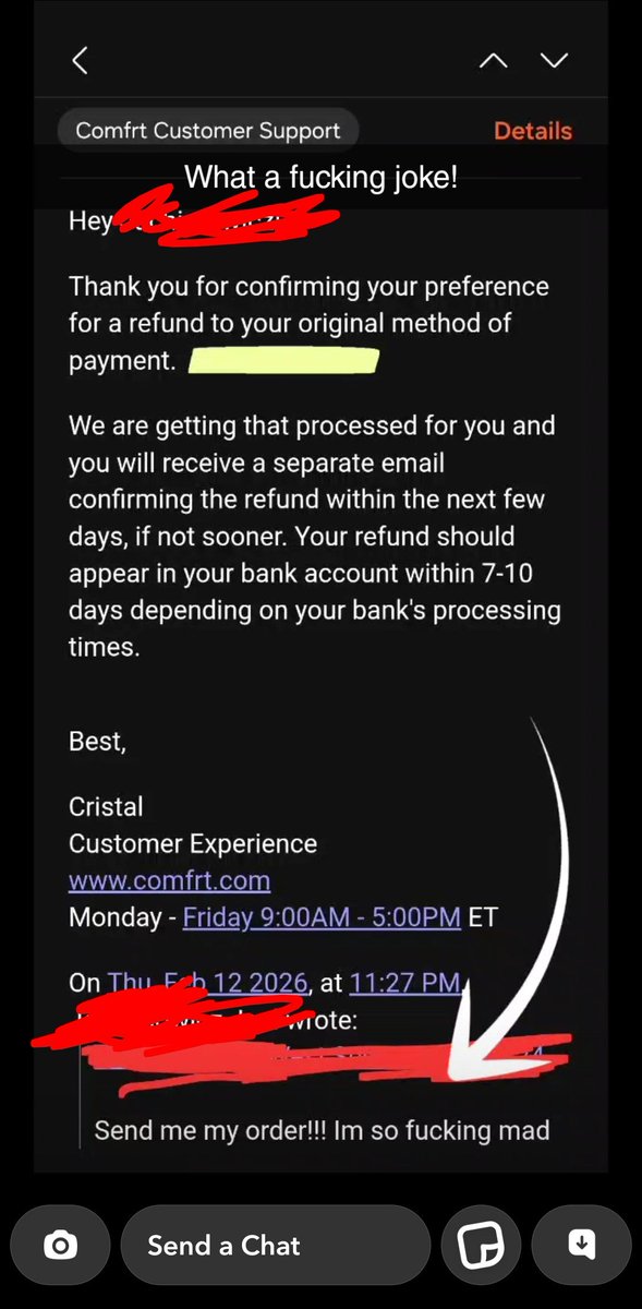 Jachimowicz14's tweet photo. .@comfrt your customer service is a joke! Why can't you hire people to do their job? Is the reason you can't call your office is because you fuck up so many orders?????? https://t.co/Xzc6z0sTFQ